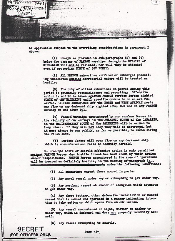 Page 2 of 3: Message from Marshall to Eisenhower regarding rules of engagement in fighting Vichy French forces in Operation TORCH. National Archives. (Chapter 1)