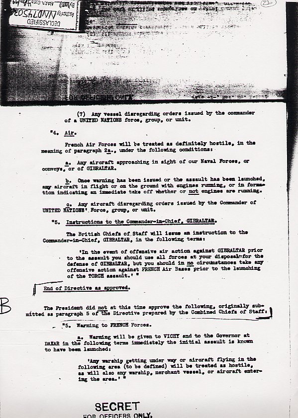 Page 3 of 3: Message from Marshall to Eisenhower regarding rules of engagement in fighting Vichy French forces in Operation TORCH. National Archives. (Chapter 1)