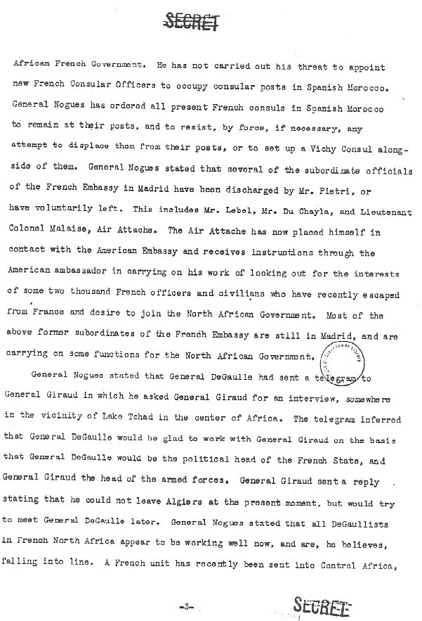 Page 3 of 4: Maj. Gen. George S. Patton's memo to Eisenhower on Jan. 2, 1943, regarding French theories on the assassination of Adm. Darlan. Eisenhower Library. (Chapter 6)