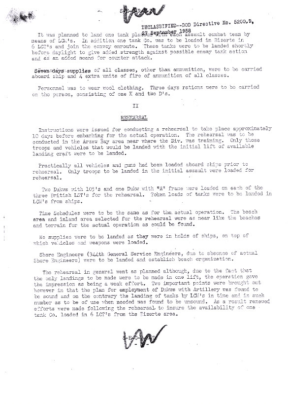 An Oct. 1943 memo by Brig. Gen. John W. O’Daniel, who later commanded the 3rd Infantry Division at Anzio, about the role of the 36th Infantry Division in the amphibious assault at Salerno.