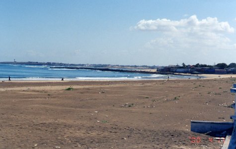 Looking north toward Cherqui from one of the beaches in Fedala, Morocco, where Americans landed on November 8, 1942. (Chapters 2,3)