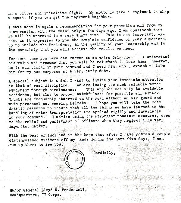 Letter from Eisenhower to Fredendall in early February 1943