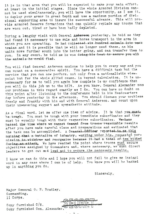 Letter from Eisenhower to Fredendall in early February 1943