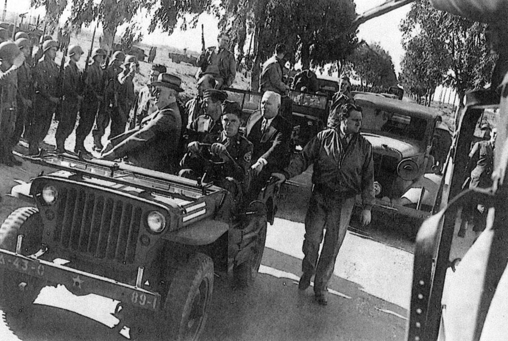 President Roosevelt inspects U.S. troops during the Casablanca Conference, January 21, 1943.