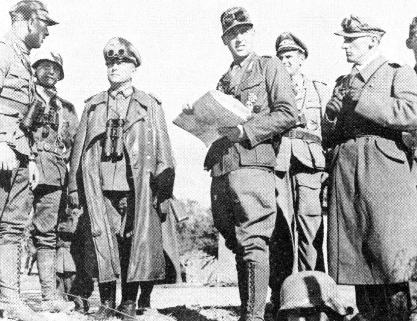 Field Marshal Erwin Rommel (third from left) and his staff in Tunisia in early 1943
