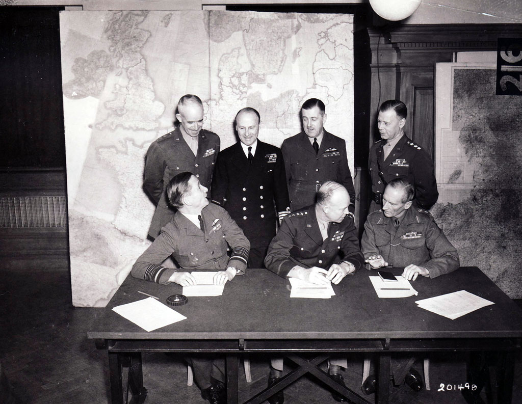 The Allied military high command for Operation OVERLORD, during a meeting in London.