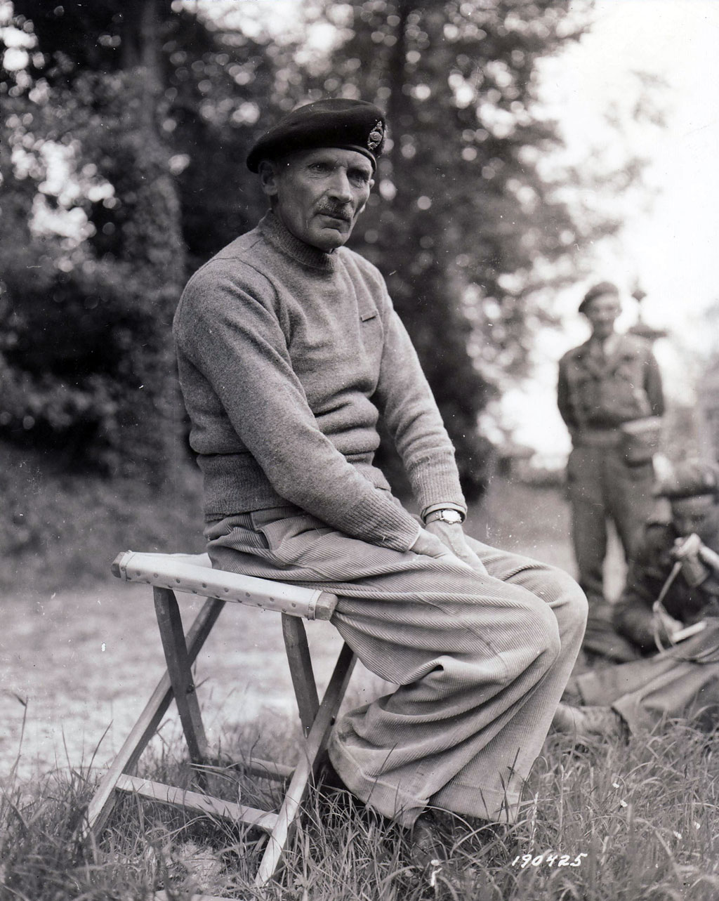 Montgomery, commander of Allied ground forces in Normandy, confers with war correspondents on June 15. Eisenhower considered him "a good man to serve under, a difficult man to serve with, and an impossible man to serve over."
