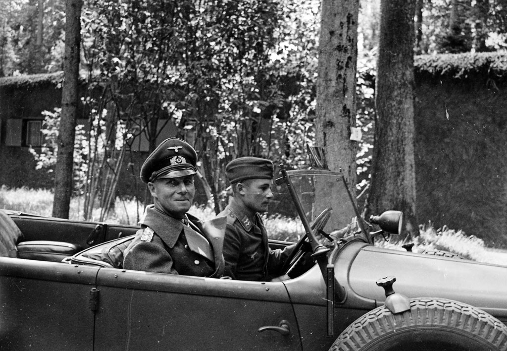 Field Marshal Erwin Rommel, commander of Army Group B in France, seen in a 1940 photo that foreshadows his subsequent wounding four years later during a strafing attack by Allied fighter planes. 
